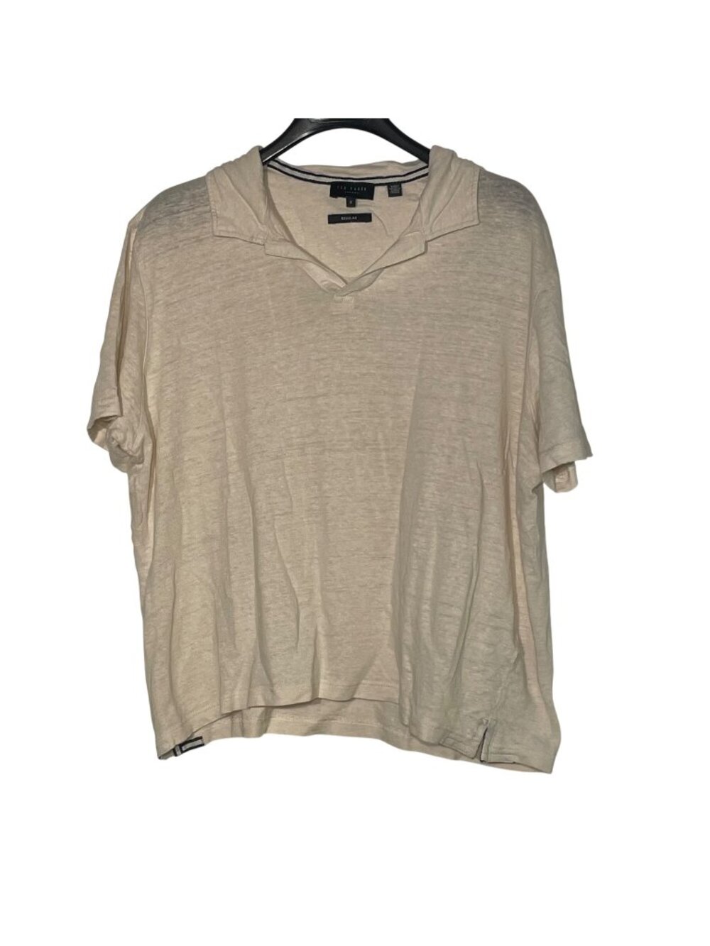 Ted Baker Linen Boxy V-Neck Polo Shirt Cream Sz L/XL (Ted Size 6) Oversized